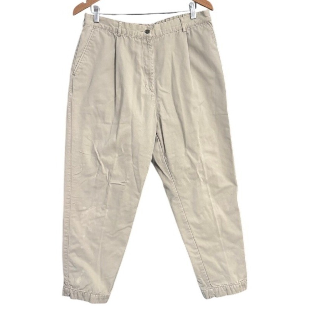 Vintage LLBean Ladies Flannel Lined Cargo Pants Beige Size 16 Petite READ